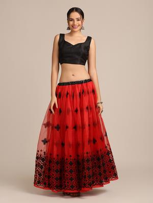 red net flared lehenga - 18408100 - Standard Image - 5