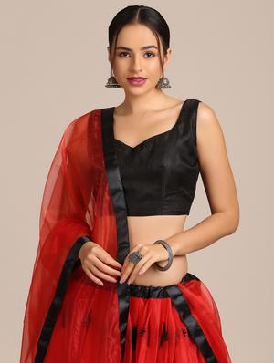 red net flared lehenga - 18408100 - Standard Image - 6