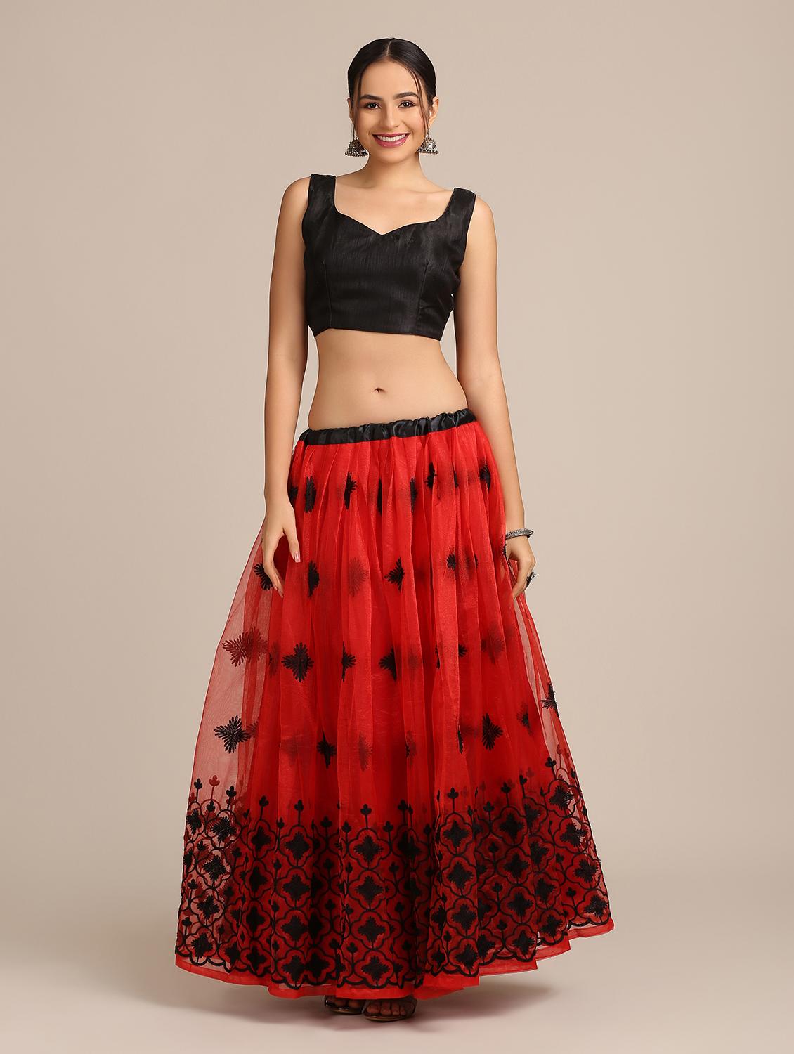 red net flared lehenga - 18408100 - Zoom Image - 5