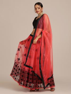 peach net flared lehenga - 18408101 - Standard Image - 2