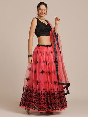peach net flared lehenga - 18408101 - Standard Image - 3