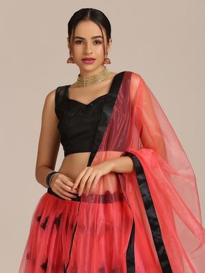 peach net flared lehenga - 18408101 - Standard Image - 6