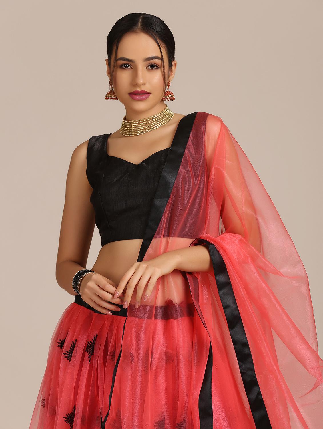 peach net flared lehenga - 18408101 - Zoom Image - 6