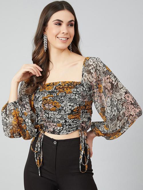 long sleeved printed crop top - 18408854 - Standard Image - 1