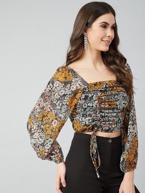 long sleeved printed crop top - 18408854 - Standard Image - 2