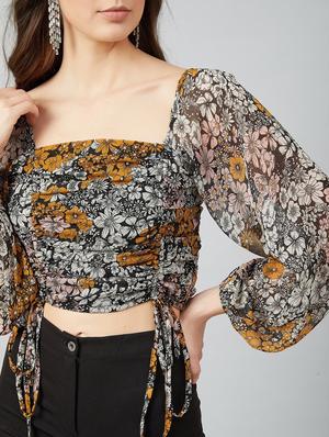 long sleeved printed crop top - 18408854 - Standard Image - 5
