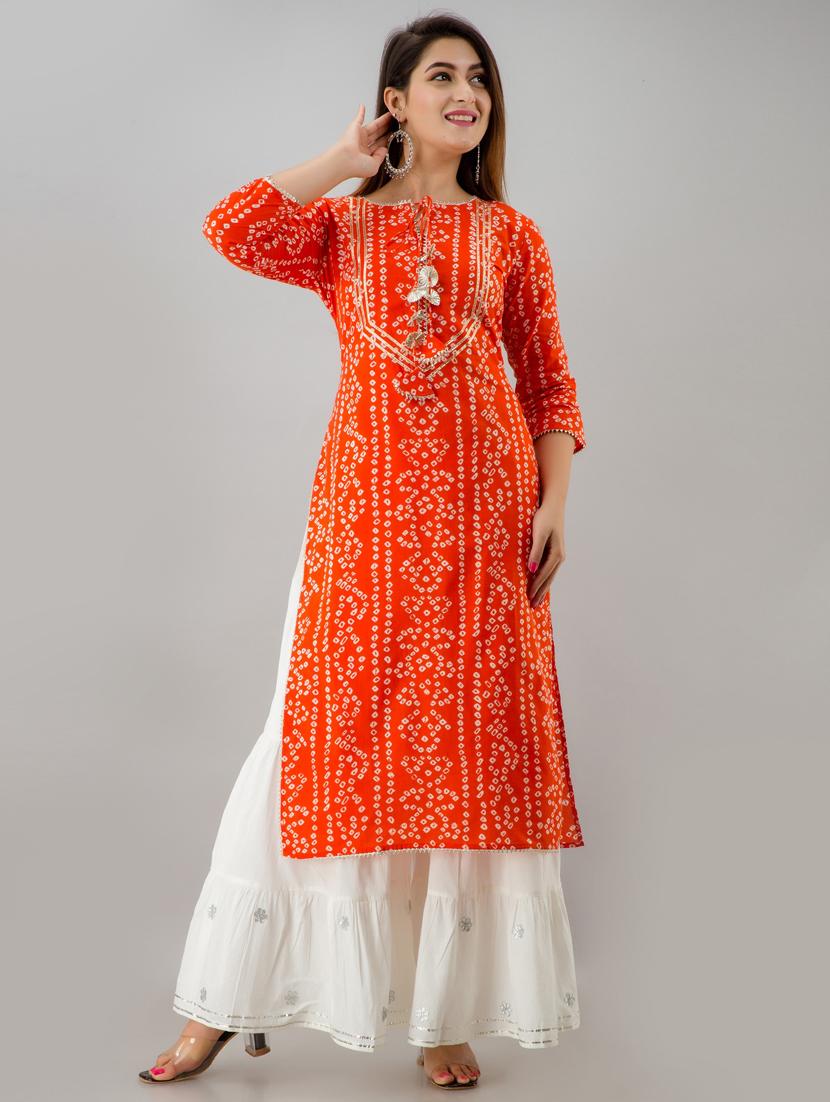 orange cotton kurta sharara set - 18409099 - Zoom Image - 2