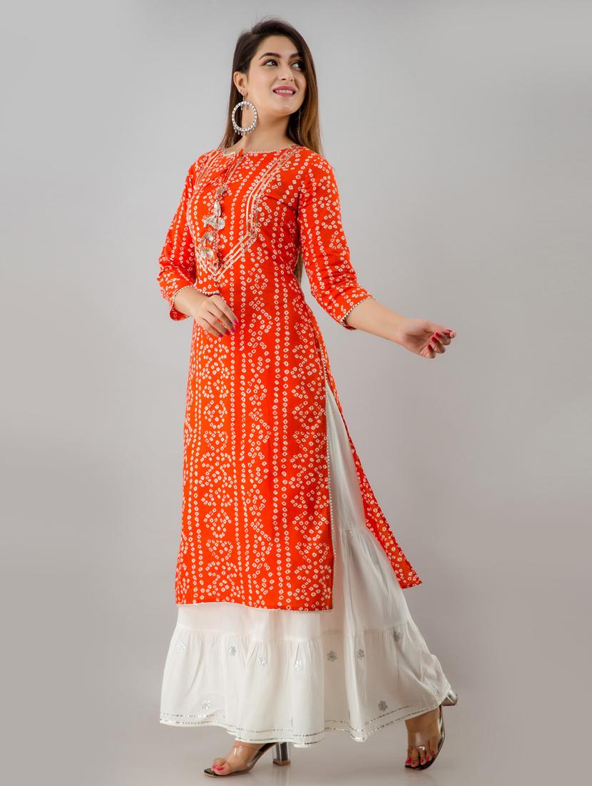 orange cotton kurta sharara set - 18409099 - Zoom Image - 3
