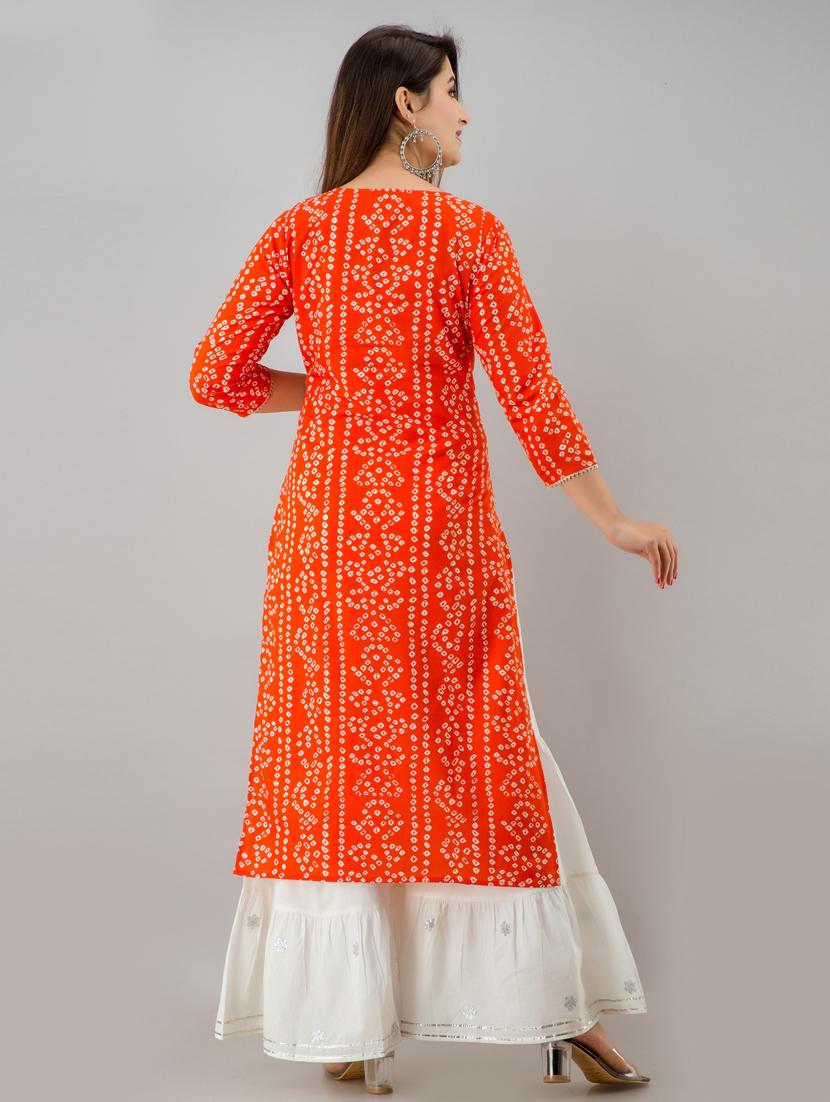 orange cotton kurta sharara set - 18409099 - Zoom Image - 4