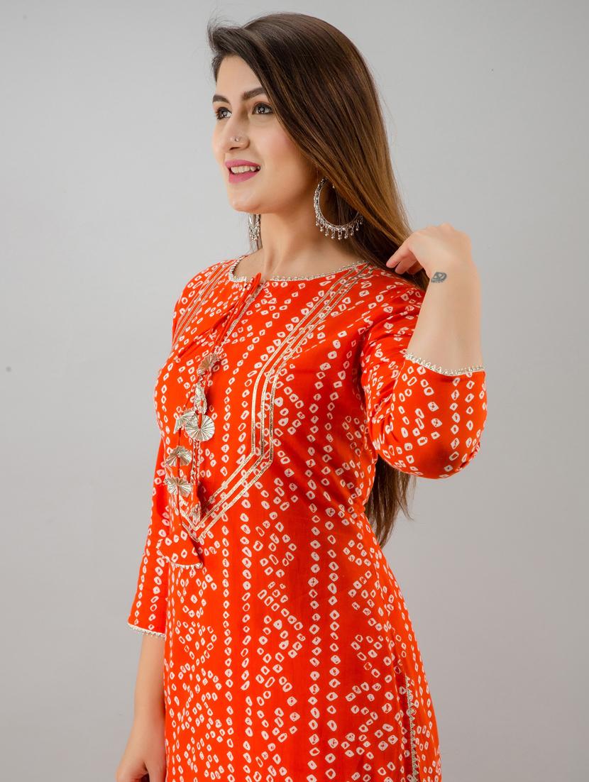 orange cotton kurta sharara set - 18409099 - Zoom Image - 5
