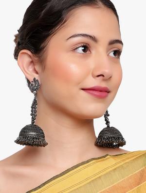 silver metal jhumka earring - 18409398 - Standard Image - 4