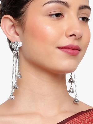 silver metal drop earring - 18409403 - Standard Image - 4