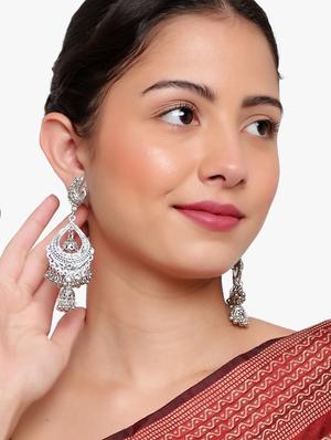silver metal drop earring - 18409405 - Standard Image - 4