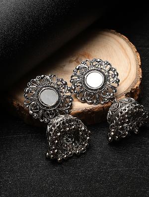 silver metal jhumka earring - 18409409 - Standard Image - 2