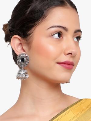 silver metal jhumka earring - 18409409 - Standard Image - 4