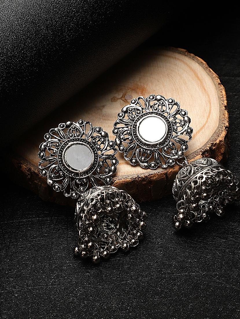 silver metal jhumka earring - 18409409 - Zoom Image - 2