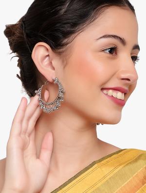 silver metal hoop earring - 18409421 - Standard Image - 5