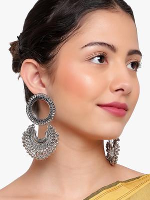 silver metal hoop earring - 18409422 - Standard Image - 4