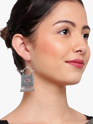 silver metal jhumka earring - 18409424 - Standard Image - 4