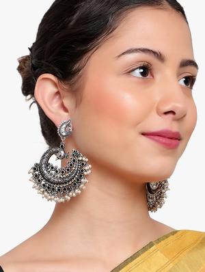 silver metal jhumka earring - 18409425 - Standard Image - 4