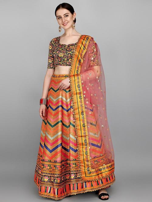 orange silk flared lehenga - 18410283 - Standard Image - 1