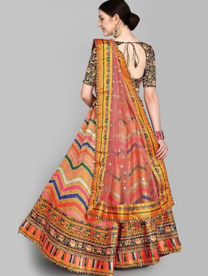 orange silk flared lehenga - 18410283 - Standard Image - 3