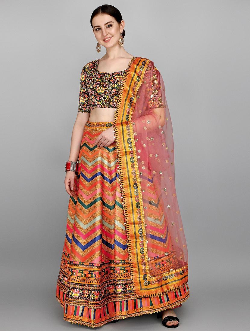 orange silk flared lehenga - 18410283 - Zoom Image - 1