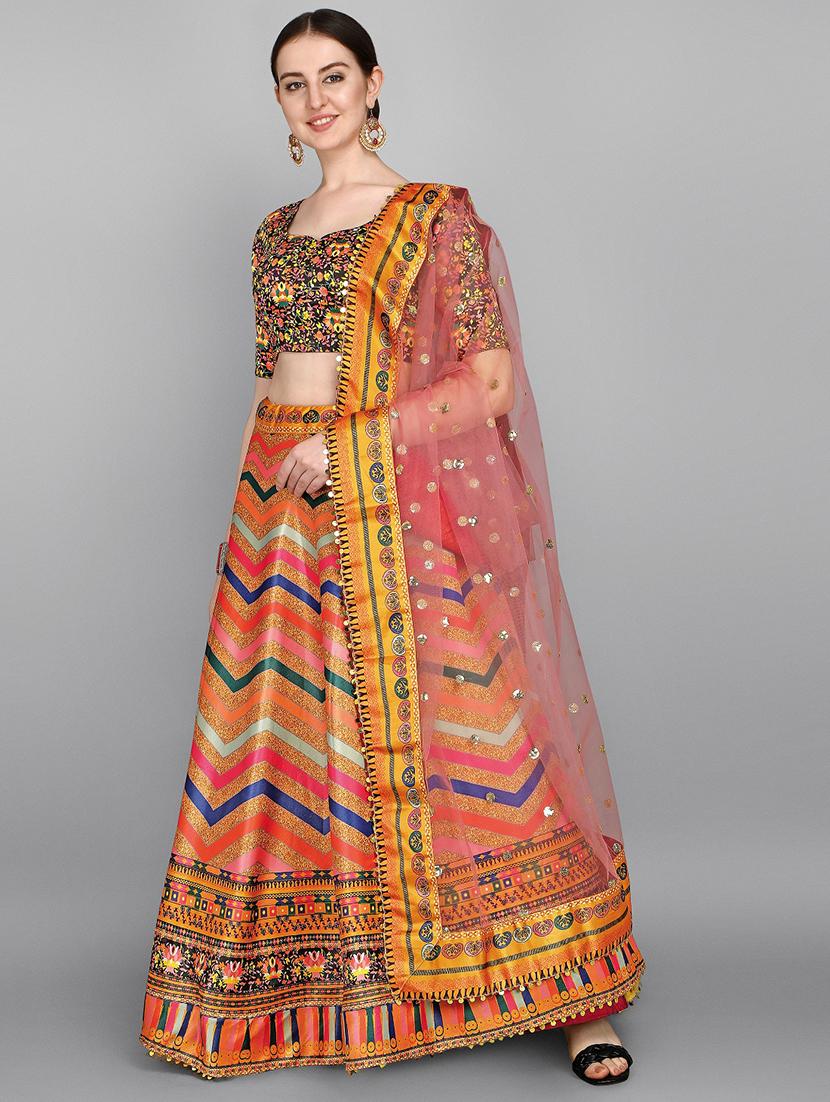 orange silk flared lehenga - 18410283 - Zoom Image - 2