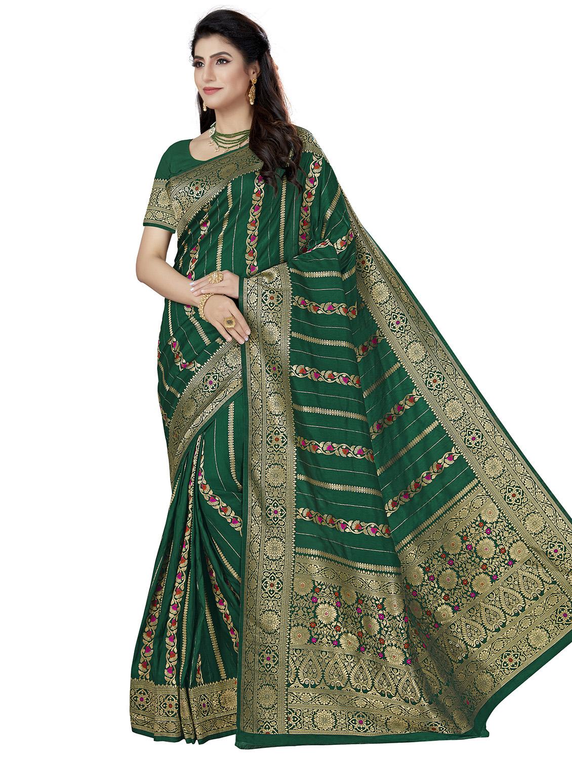 green art silk woven saree with blouse - 18410710 - Zoom Image - 1