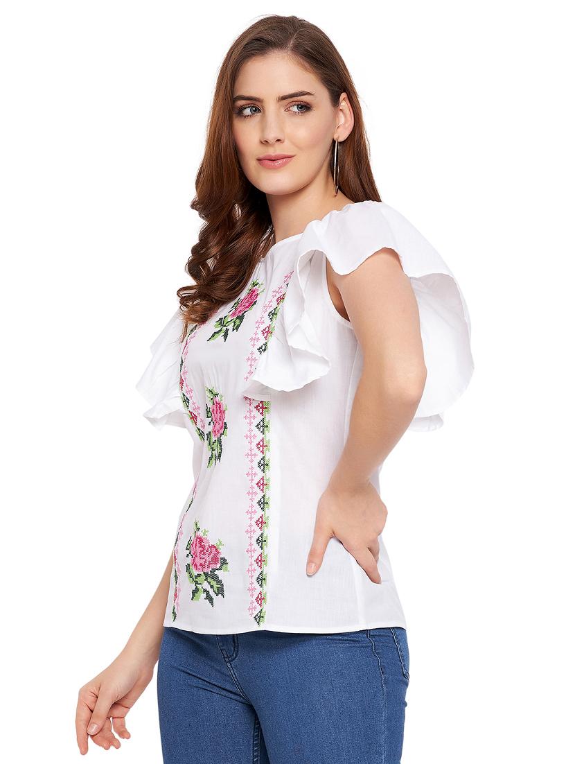round neck embroidered top - 18411083 - Zoom Image - 2