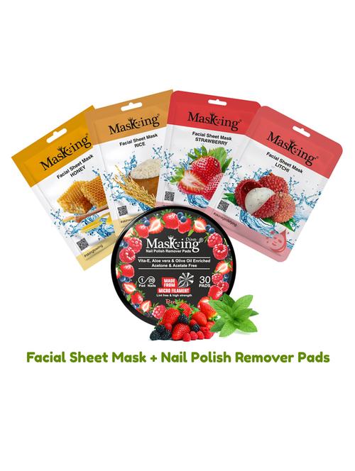 masking facial sheet mask for nourishing (pack of 4) & berries nail polish remover wipes (pack of 1) - 18411146 - Standard Image - 1