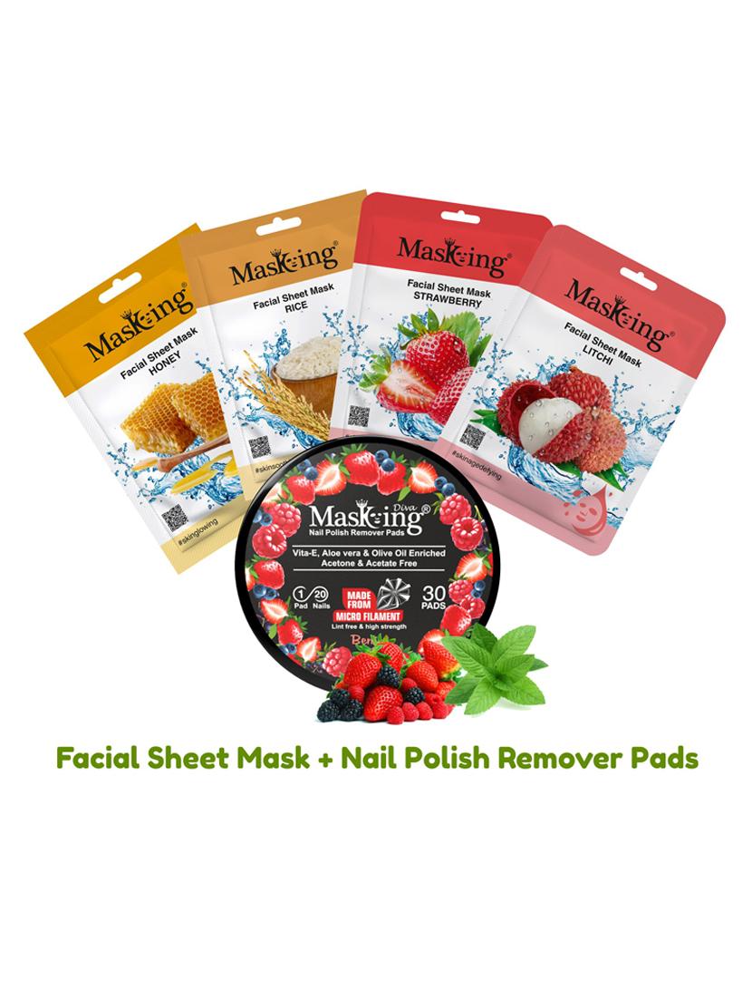 masking facial sheet mask for nourishing (pack of 4) & berries nail polish remover wipes (pack of 1) - 18411146 - Zoom Image - 1