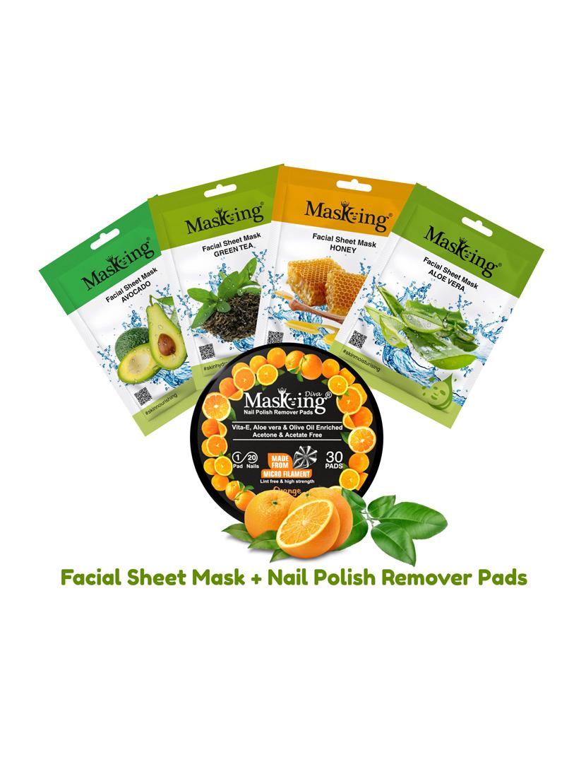 masking facial sheet mask for lightening (pack of 4) & orange nail polish remover 30 pads (pack of 1) - 18411157 - Zoom Image - 1