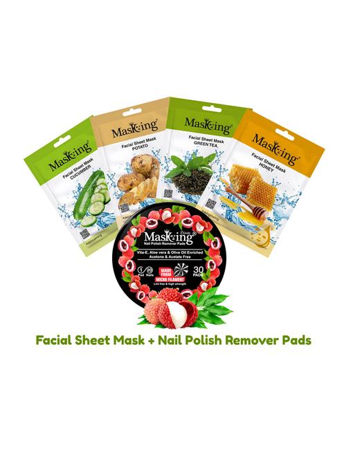 masking facial sheet mask for skin glowing (pack of 4) & litchi nail polish remover pads (pack of 1) - 18411172 - Standard Image - 1