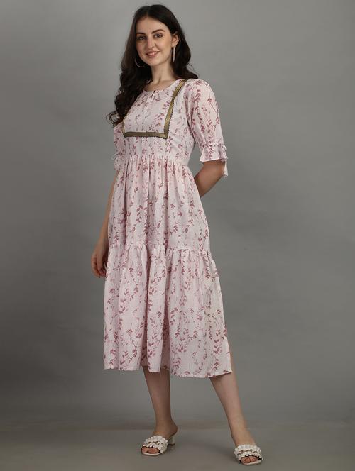 pink printed flared ethnic dress - 18411271 - Standard Image - 1