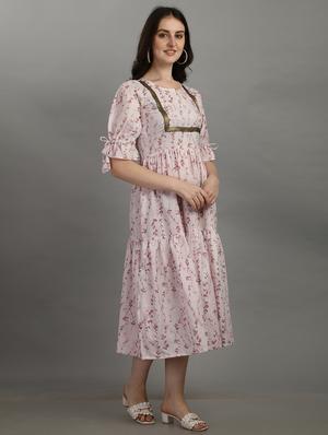 pink printed flared ethnic dress - 18411271 - Standard Image - 2