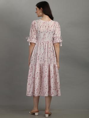pink printed flared ethnic dress - 18411271 - Standard Image - 3