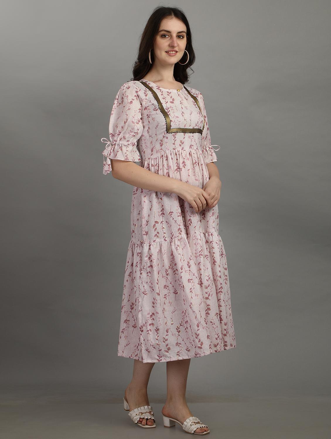 pink printed flared ethnic dress - 18411271 - Zoom Image - 2