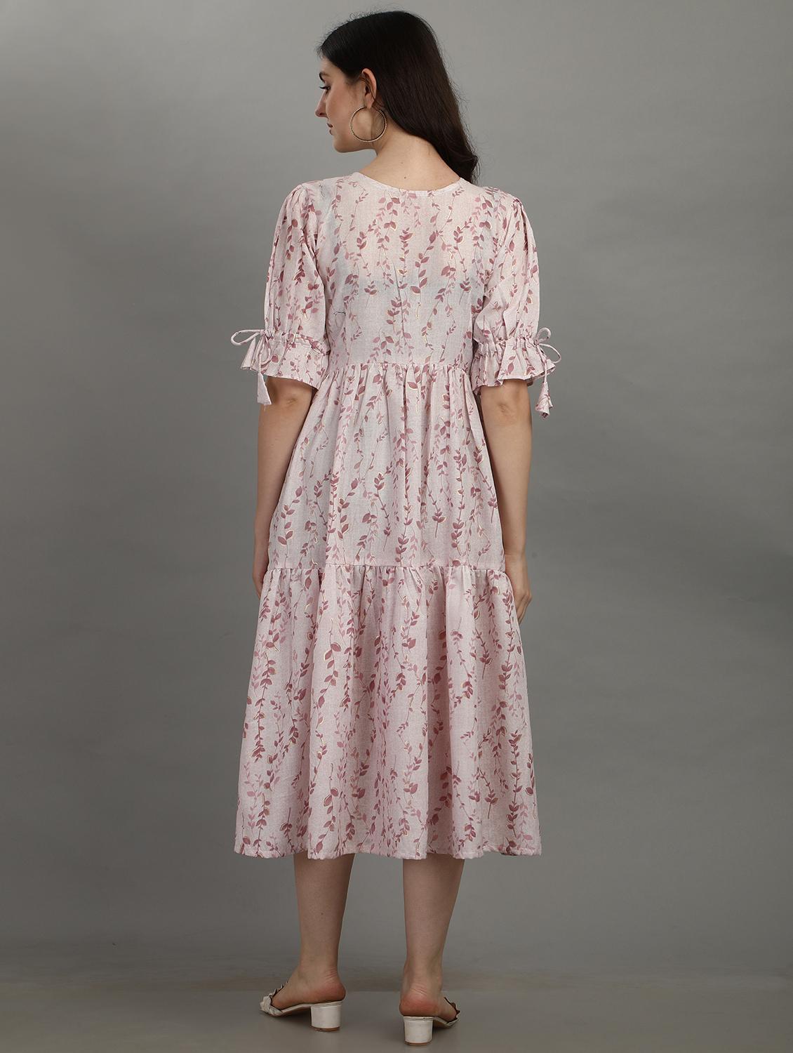 pink printed flared ethnic dress - 18411271 - Zoom Image - 3
