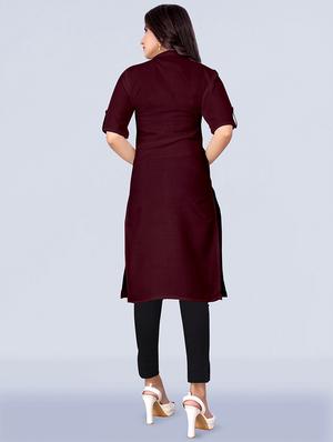 maroon solid front slit kurta - 18411276 - Standard Image - 3