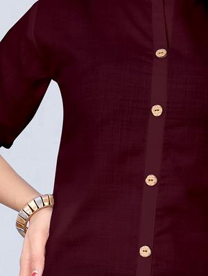 maroon solid front slit kurta - 18411276 - Standard Image - 4
