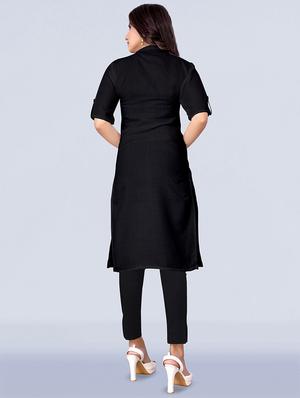 black solid front slit kurta - 18411282 - Standard Image - 3