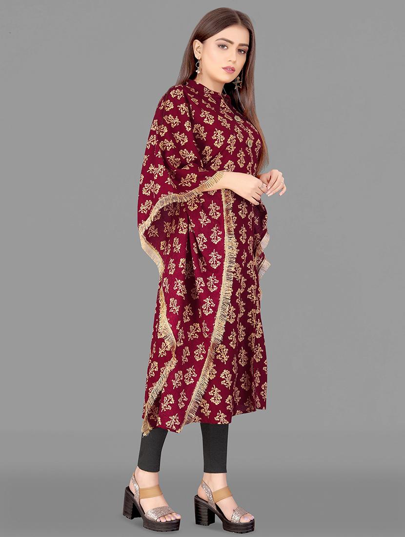 maroon printed kaftan kurta - 18411343 - Zoom Image - 2