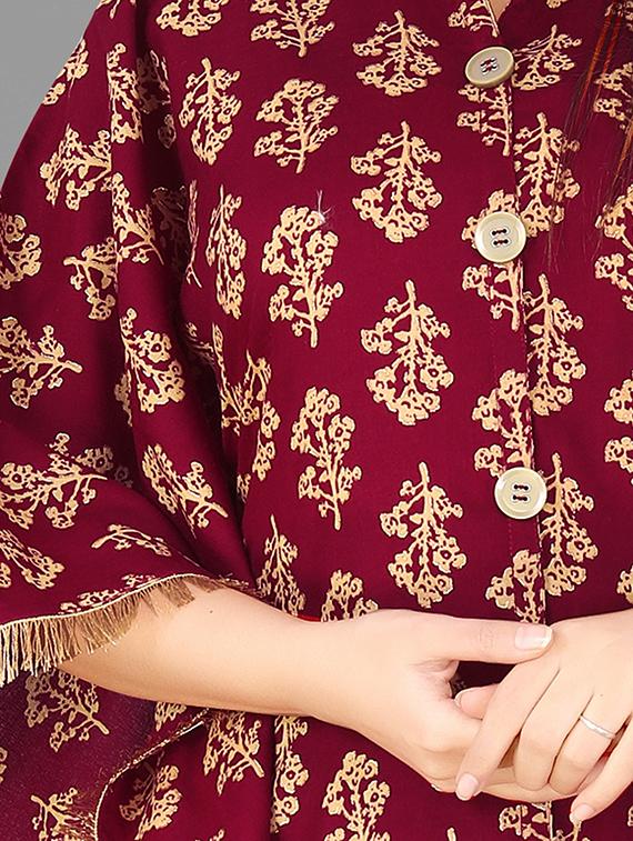 maroon printed kaftan kurta - 18411343 - Zoom Image - 4