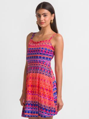 tie back printed fit & flare dress - 18411408 - Standard Image - 2