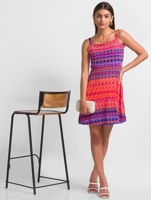 tie back printed fit & flare dress - 18411408 - Standard Image - 5