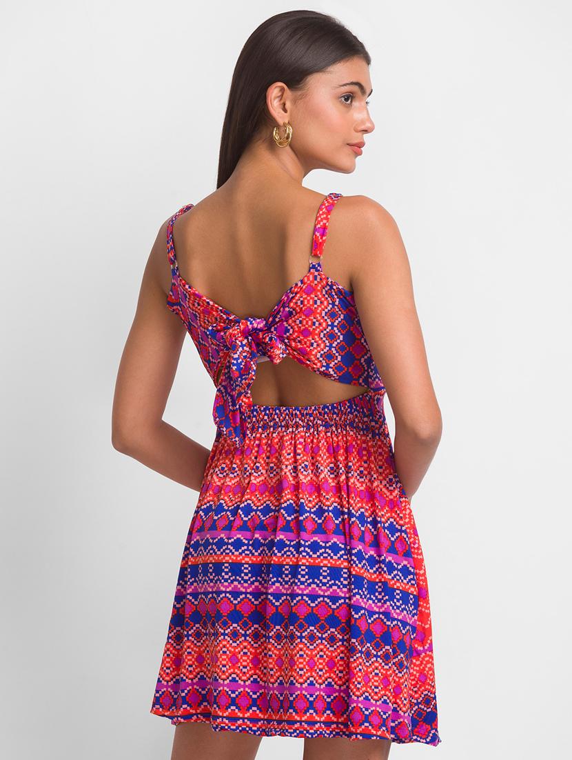 tie back printed fit & flare dress - 18411408 - Zoom Image - 3