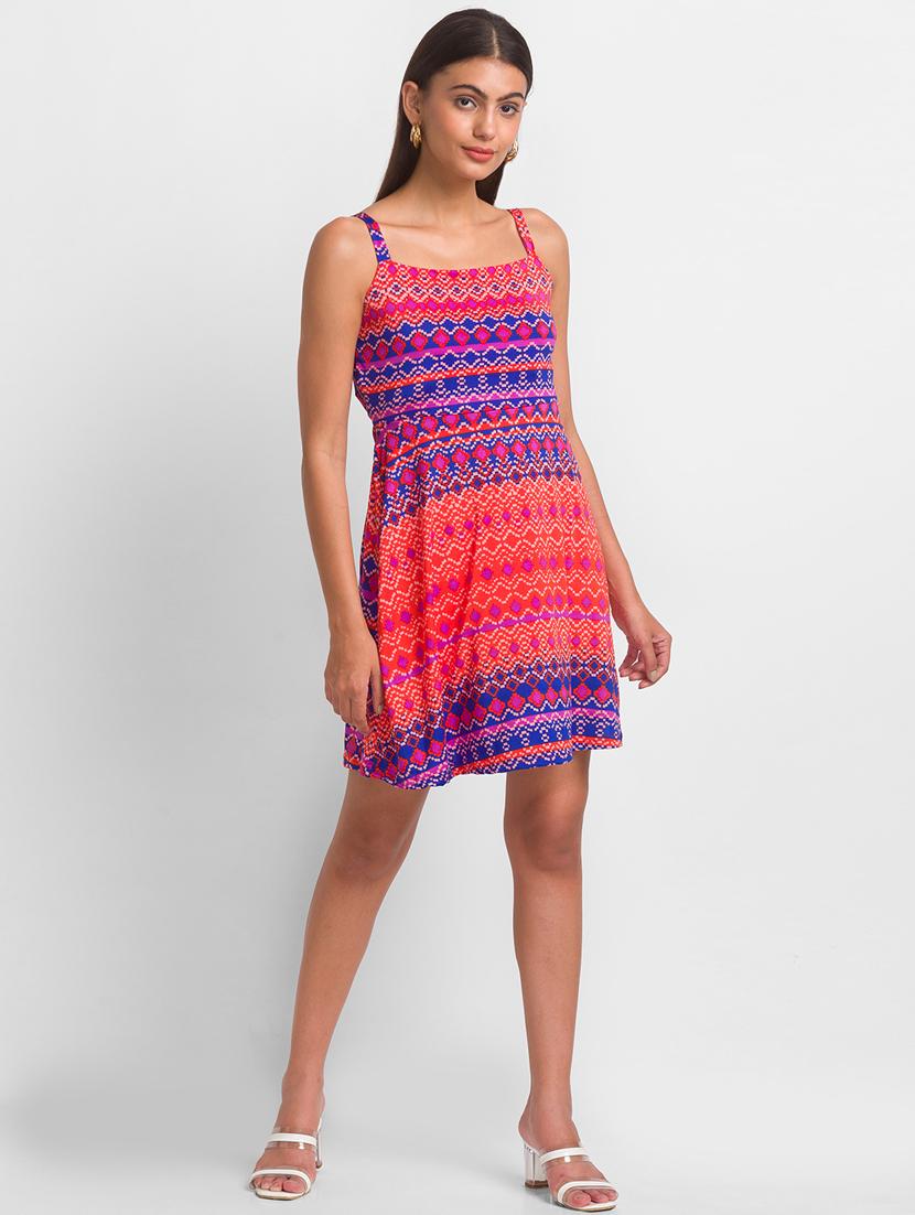 tie back printed fit & flare dress - 18411408 - Zoom Image - 4