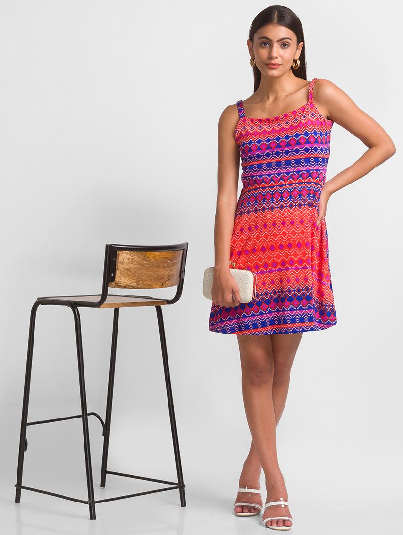 tie back printed fit & flare dress - 18411408 - Zoom Image - 5