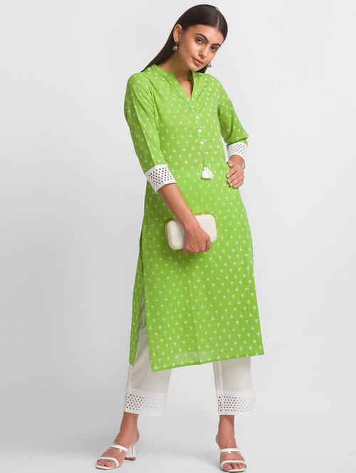 green cotton kurta palazzo set - 18411462 - Standard Image - 1